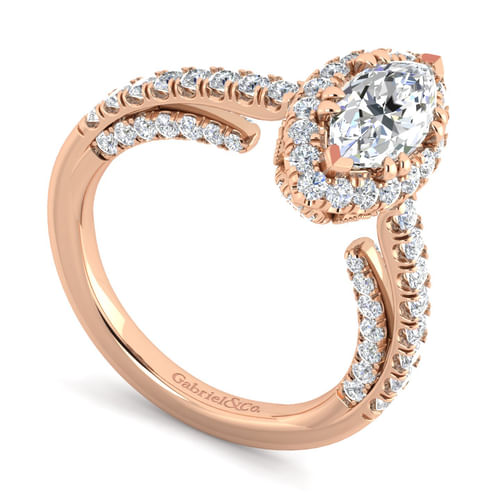 14K Rose Gold Marquise Halo Diamond Engagement Ring