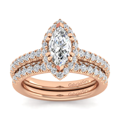 14K Rose Gold Marquise Halo Diamond Engagement Ring