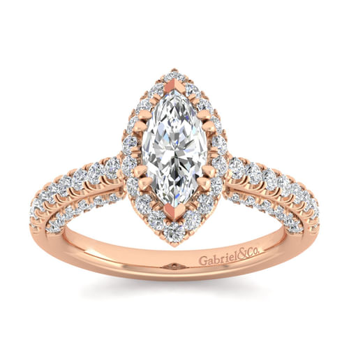 14K Rose Gold Marquise Halo Diamond Engagement Ring