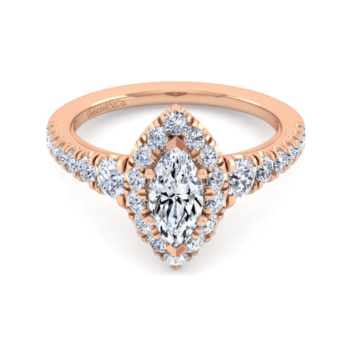14K Rose Gold Marquise Halo Diamond Engagement Ring