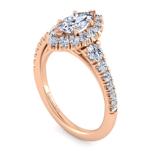 14K Rose Gold Marquise Halo Diamond Engagement Ring
