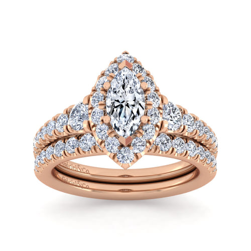 14K Rose Gold Marquise Halo Diamond Engagement Ring