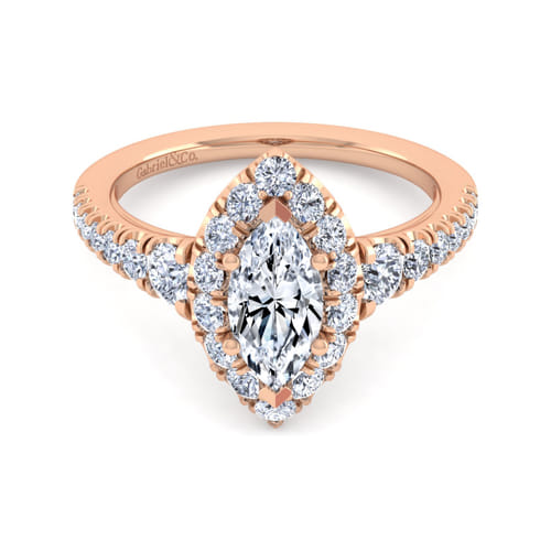 14K Rose Gold Marquise Halo Diamond Engagement Ring