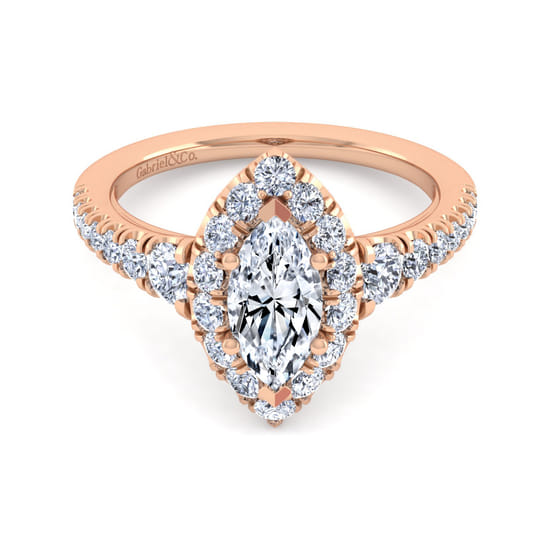 Gabriel - 14K Rose Gold Marquise Halo Diamond Engagement Ring Gabriel - 14K Rose Gold Marquise Halo Diamond Engagement Ring