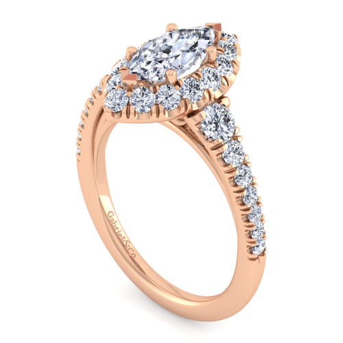 14K Rose Gold Marquise Halo Diamond Engagement Ring