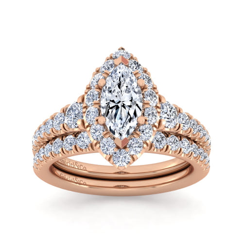 14K Rose Gold Marquise Halo Diamond Engagement Ring