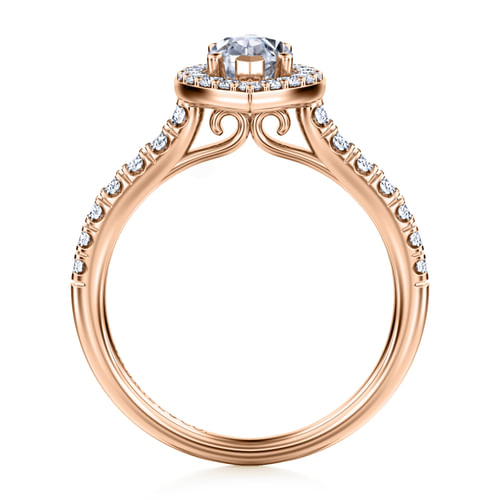 14K Rose Gold Marquise Halo Diamond Engagement Ring