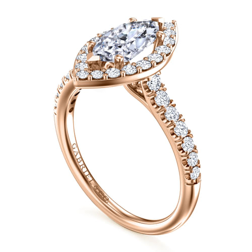 14K Rose Gold Marquise Halo Diamond Engagement Ring