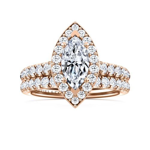 14K Rose Gold Marquise Halo Diamond Engagement Ring