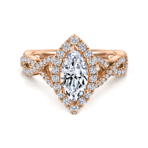 14K Rose Gold Marquise Halo Diamond Engagement Ring