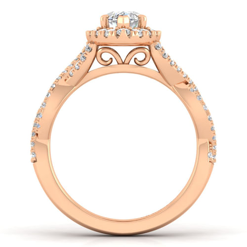 14K Rose Gold Marquise Halo Diamond Engagement Ring