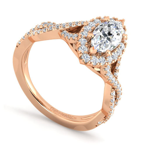 14K Rose Gold Marquise Halo Diamond Engagement Ring