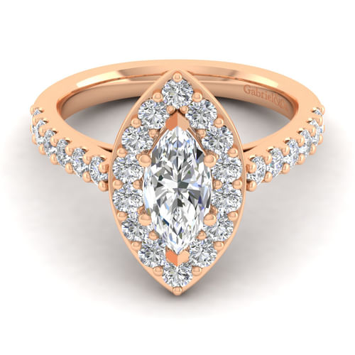 14K Rose Gold Marquise Halo Diamond Engagement Ring