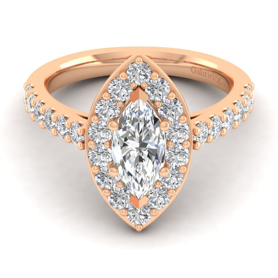 Gabriel - 14K Rose Gold Marquise Halo Diamond Engagement Ring
