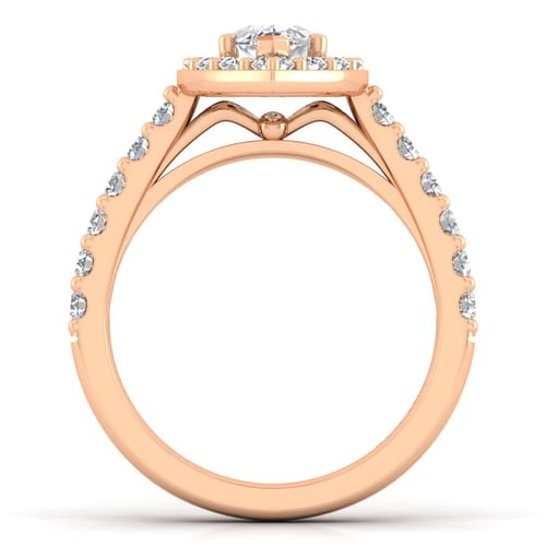 14K Rose Gold Marquise Halo Diamond Engagement Ring