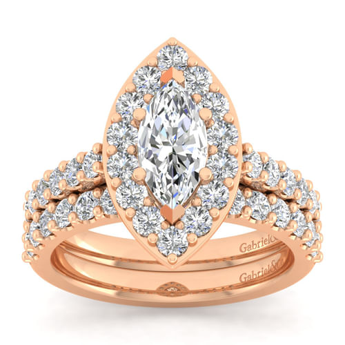 14K Rose Gold Marquise Halo Diamond Engagement Ring