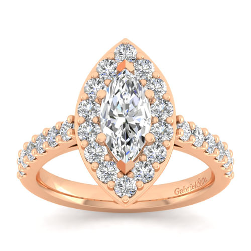 14K Rose Gold Marquise Halo Diamond Engagement Ring