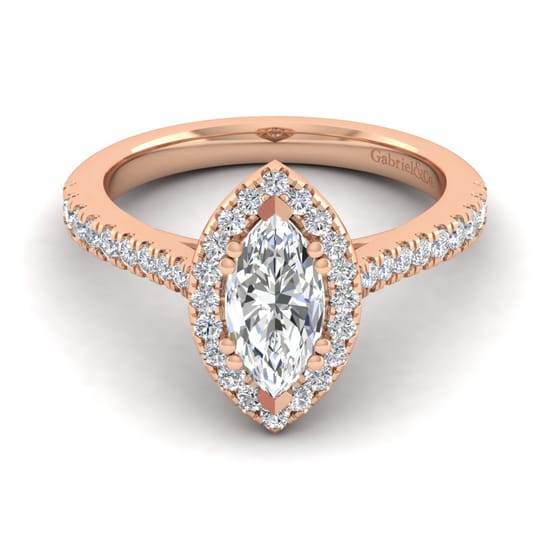 Gabriel - 14K Rose Gold Marquise Halo Diamond Engagement Ring