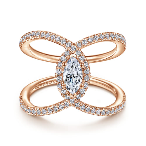 14K Rose Gold Marquise Halo Diamond Engagement Ring