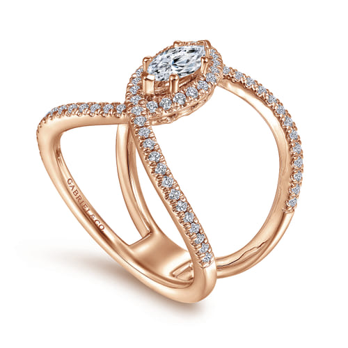 14K Rose Gold Marquise Halo Diamond Engagement Ring