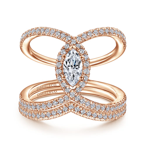 14K Rose Gold Marquise Halo Diamond Engagement Ring