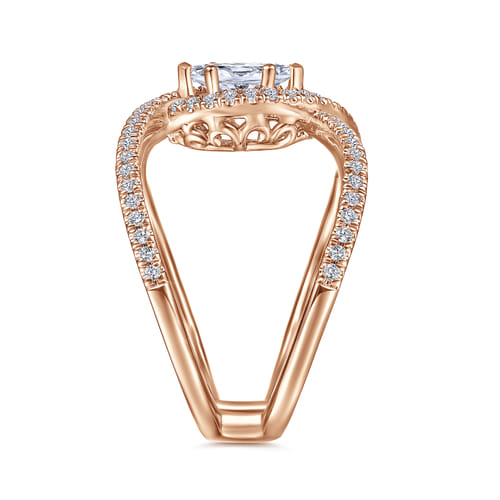 14K Rose Gold Marquise Halo Diamond Engagement Ring