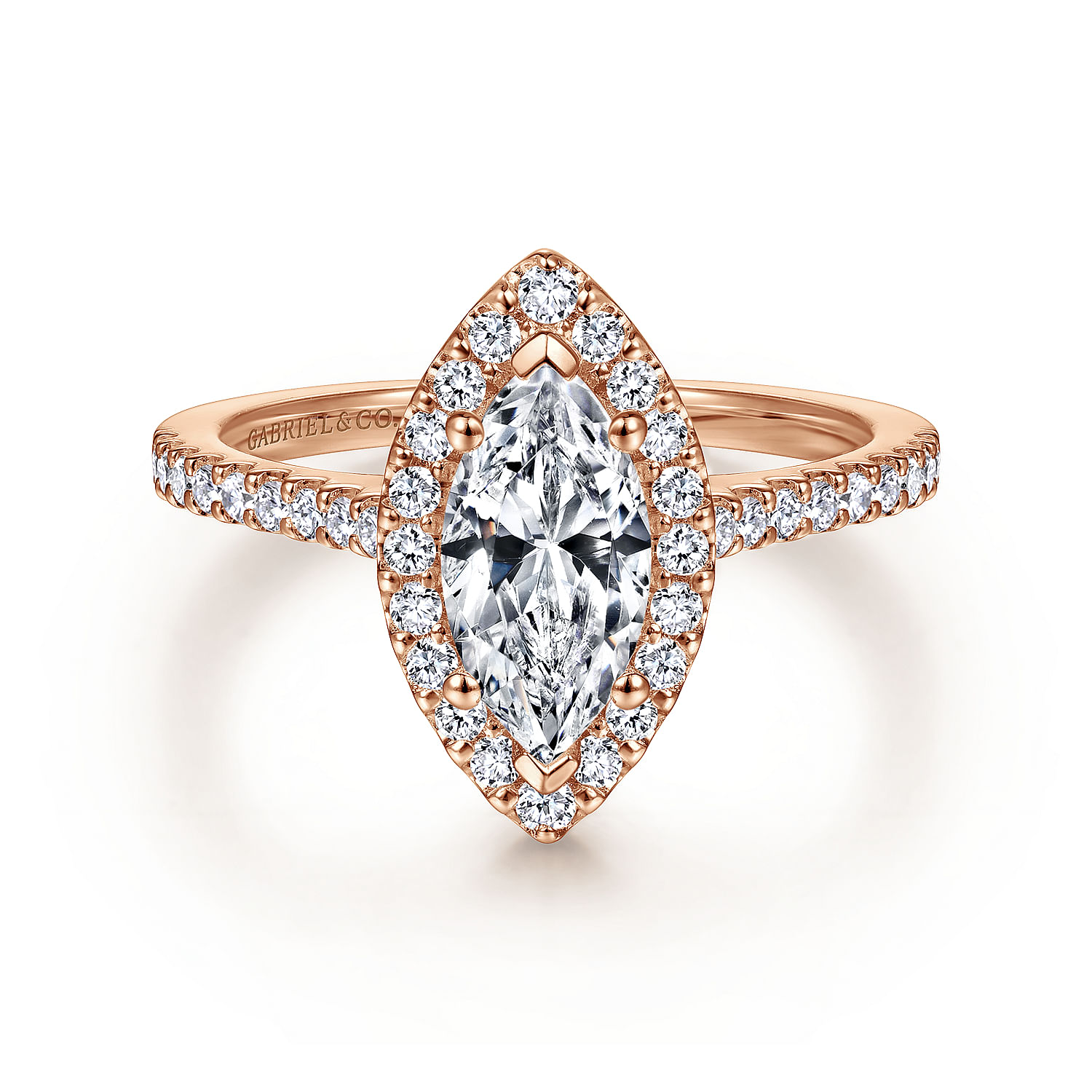 Gabriel - 14K Rose Gold Marquise Halo Diamond Engagement Ring