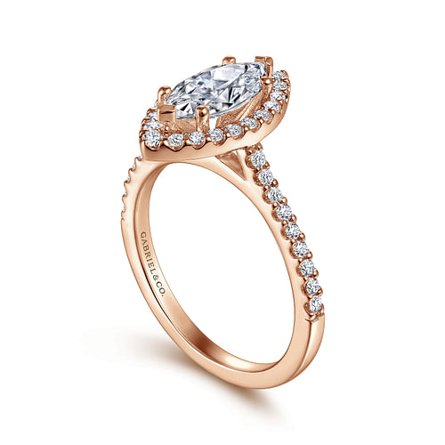 14K Rose Gold Marquise Halo Diamond Engagement Ring
