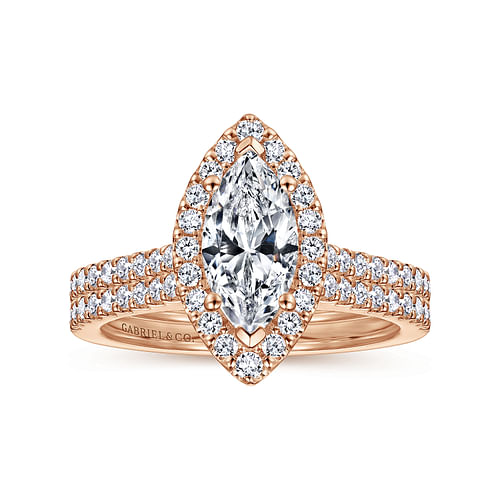 14K Rose Gold Marquise Halo Diamond Engagement Ring