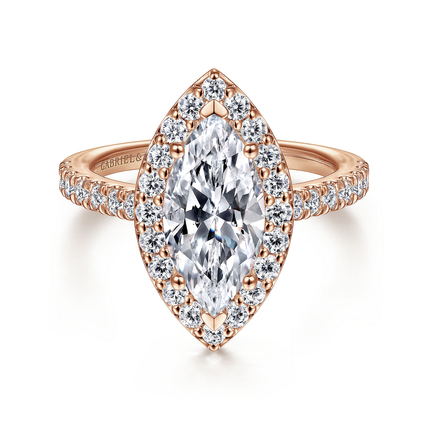 Gabriel - 14K Rose Gold Marquise Halo Diamond Engagement Ring