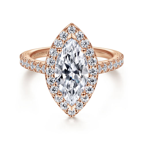 14K Rose Gold Marquise Halo Diamond Engagement Ring