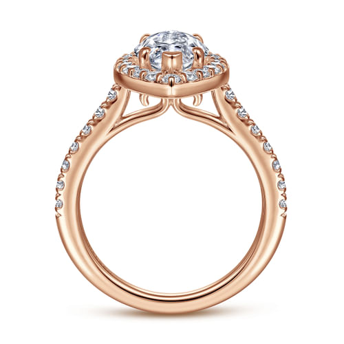 14K Rose Gold Marquise Halo Diamond Engagement Ring