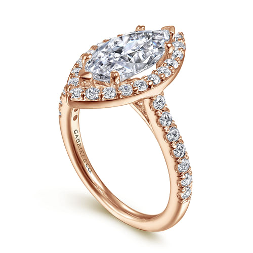 14K Rose Gold Marquise Halo Diamond Engagement Ring