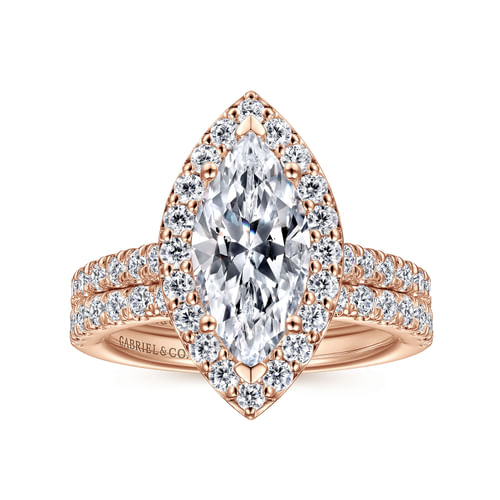 14K Rose Gold Marquise Halo Diamond Engagement Ring