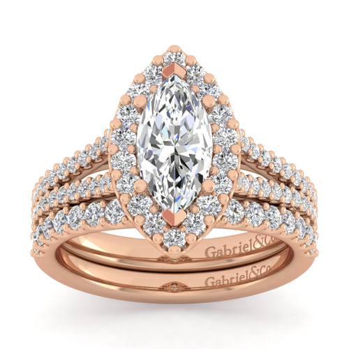 14K Rose Gold Marquise Halo Diamond Engagement Ring