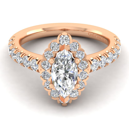 14K Rose Gold Marquise Halo Diamond Engagement Ring