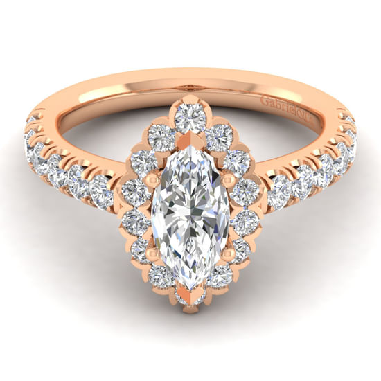 Gabriel - 14K Rose Gold Marquise Halo Diamond Engagement Ring
