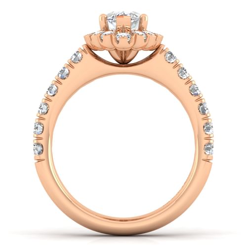 14K Rose Gold Marquise Halo Diamond Engagement Ring