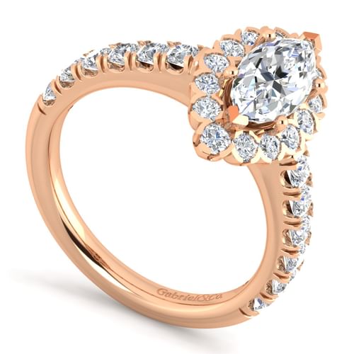 14K Rose Gold Marquise Halo Diamond Engagement Ring