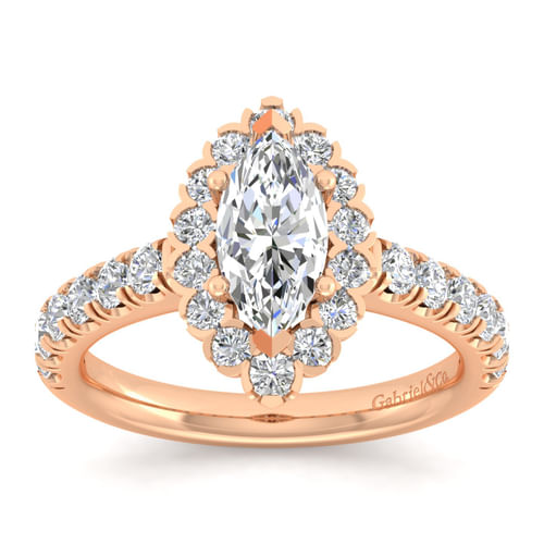 14K Rose Gold Marquise Halo Diamond Engagement Ring
