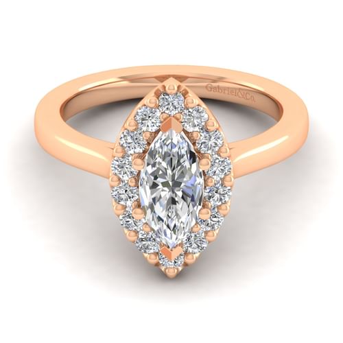 14K Rose Gold Marquise Halo Diamond Engagement Ring