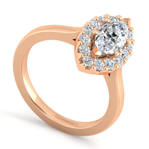 14K Rose Gold Marquise Halo Diamond Engagement Ring