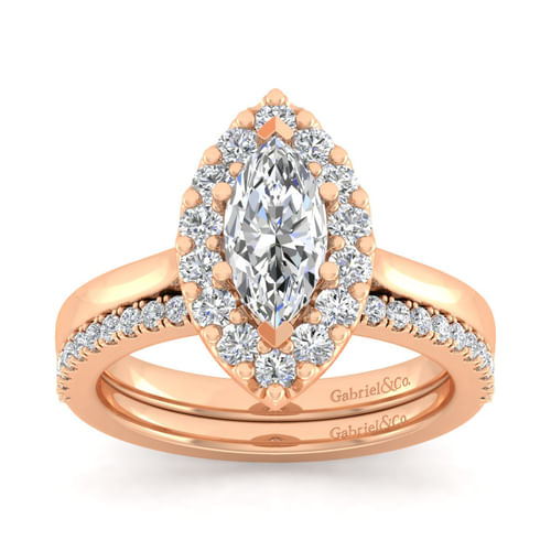14K Rose Gold Marquise Halo Diamond Engagement Ring