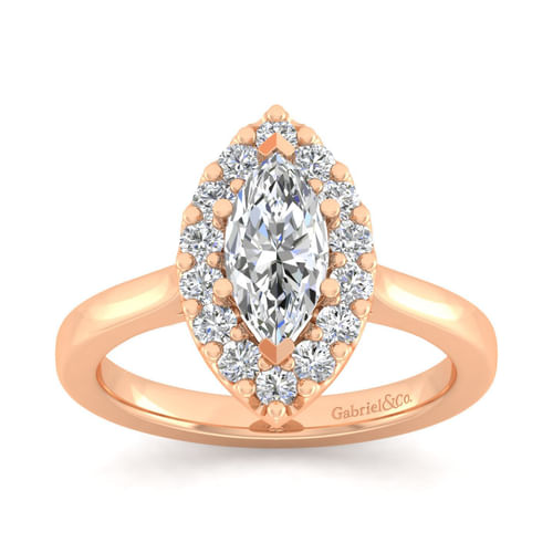 14K Rose Gold Marquise Halo Diamond Engagement Ring