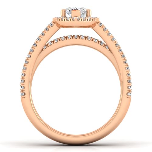 14K Rose Gold Marquise Halo Diamond Engagement Ring