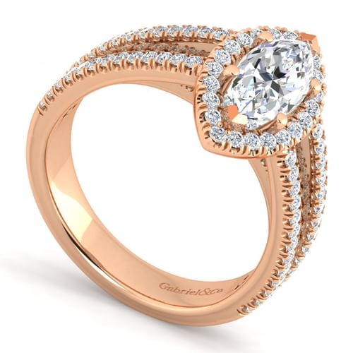 14K Rose Gold Marquise Halo Diamond Engagement Ring