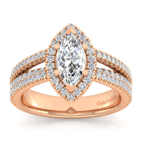 14K Rose Gold Marquise Halo Diamond Engagement Ring