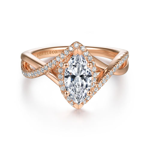 14K Rose Gold Marquise Halo Diamond Engagement Ring