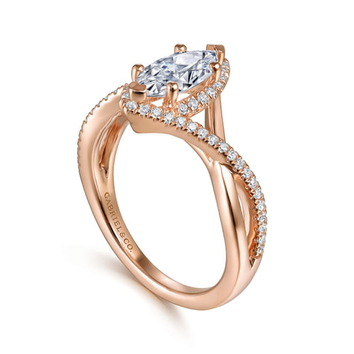 14K Rose Gold Marquise Halo Diamond Engagement Ring