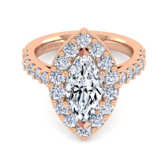 Gabriel - 14K Rose Gold Marquise Halo Diamond Engagement Ring